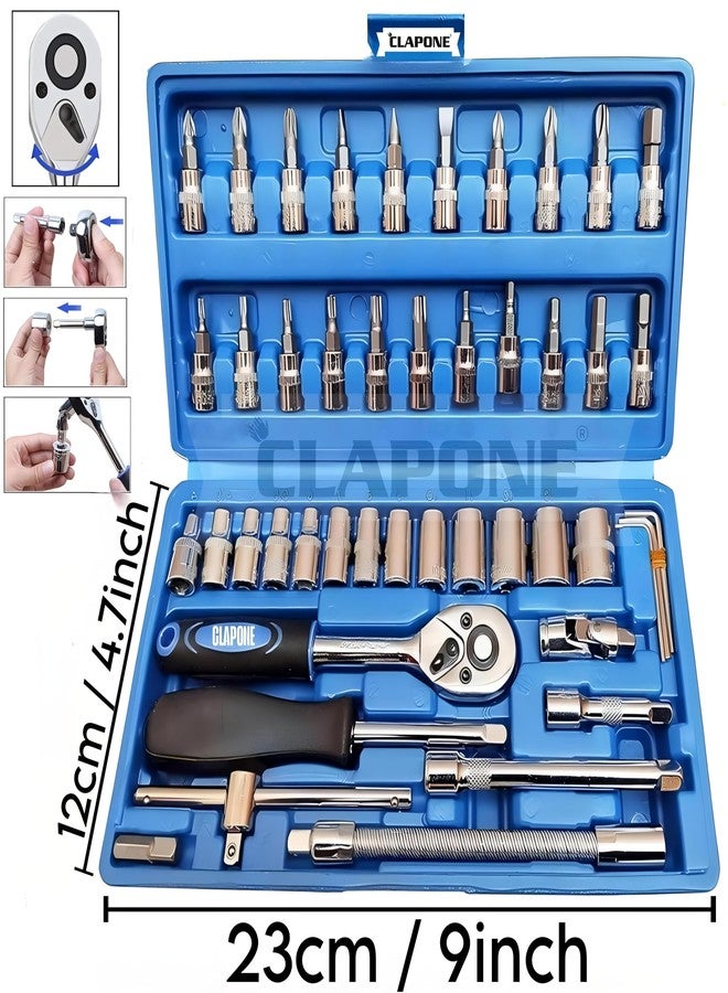CLAPONE Tool Kit Socket Ratchet Wrench Set Socket Wrench/Screwdriver Set/Socket Screwdriver Set/Socket Wrenches/Auto Repairs/Car/Motorcycle/Bike Repair (Blue, 46 Pieces),Fixed Square - Image 2